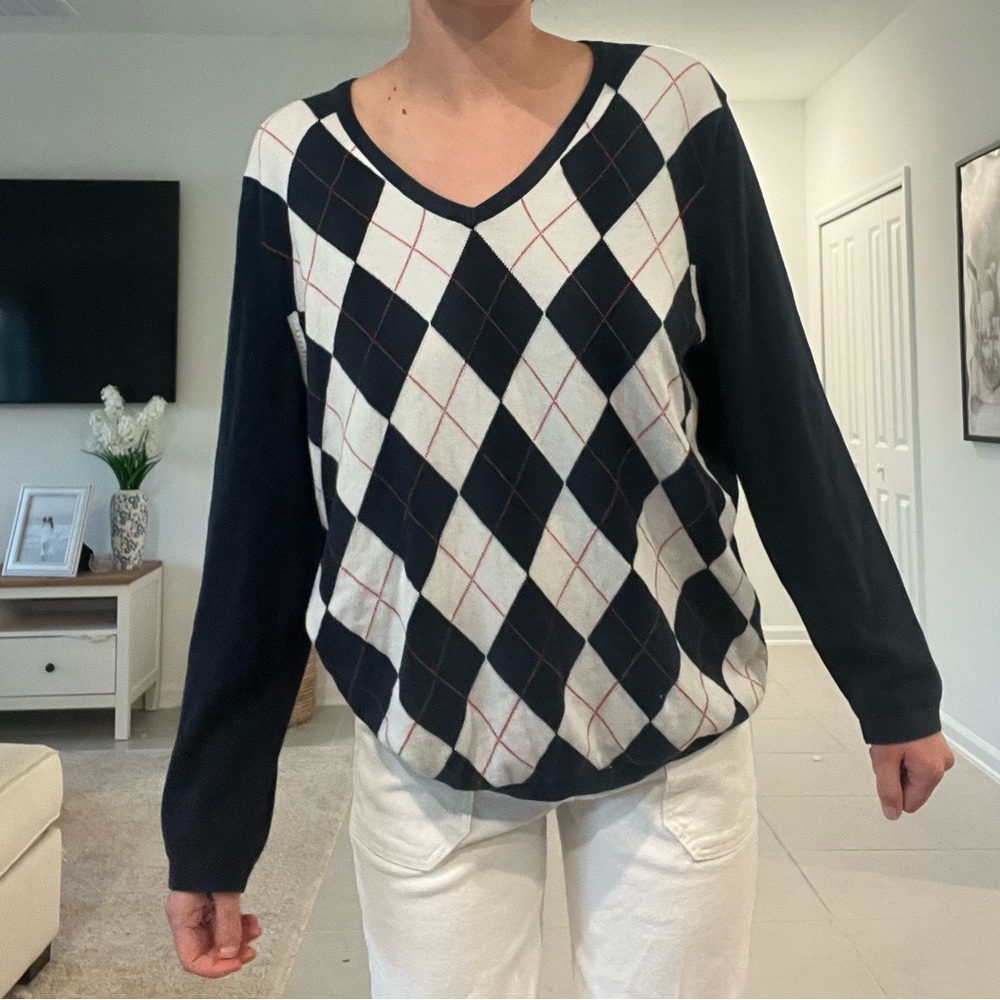 Tommy Hilfiger 100% cotton argyle sweater size L